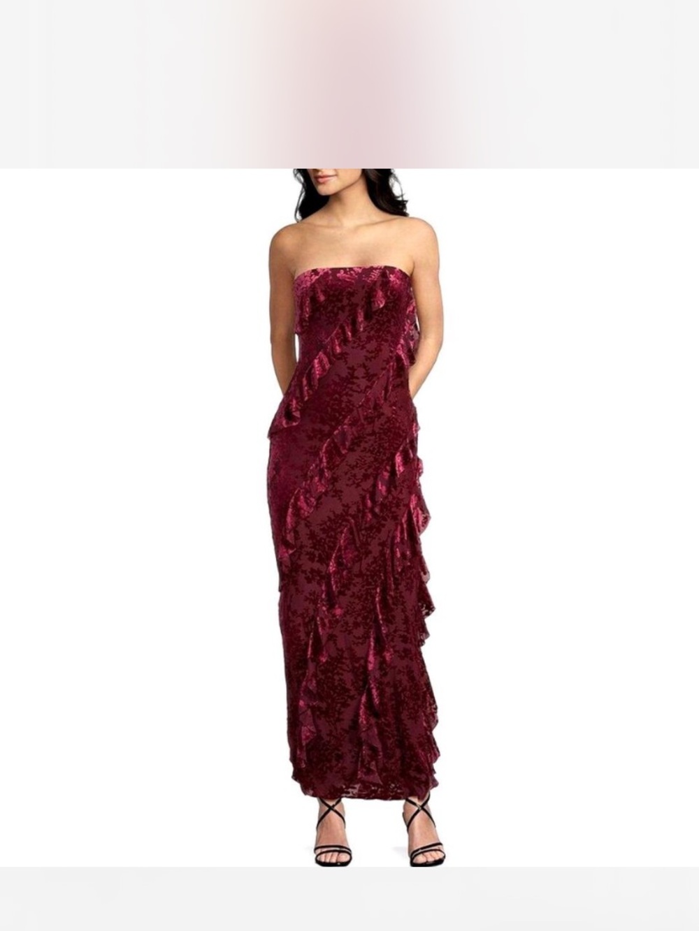 Thirty Thirty Velvet Burnout Strapless Ruffle Dress SZ XL fairy Whimsigoth